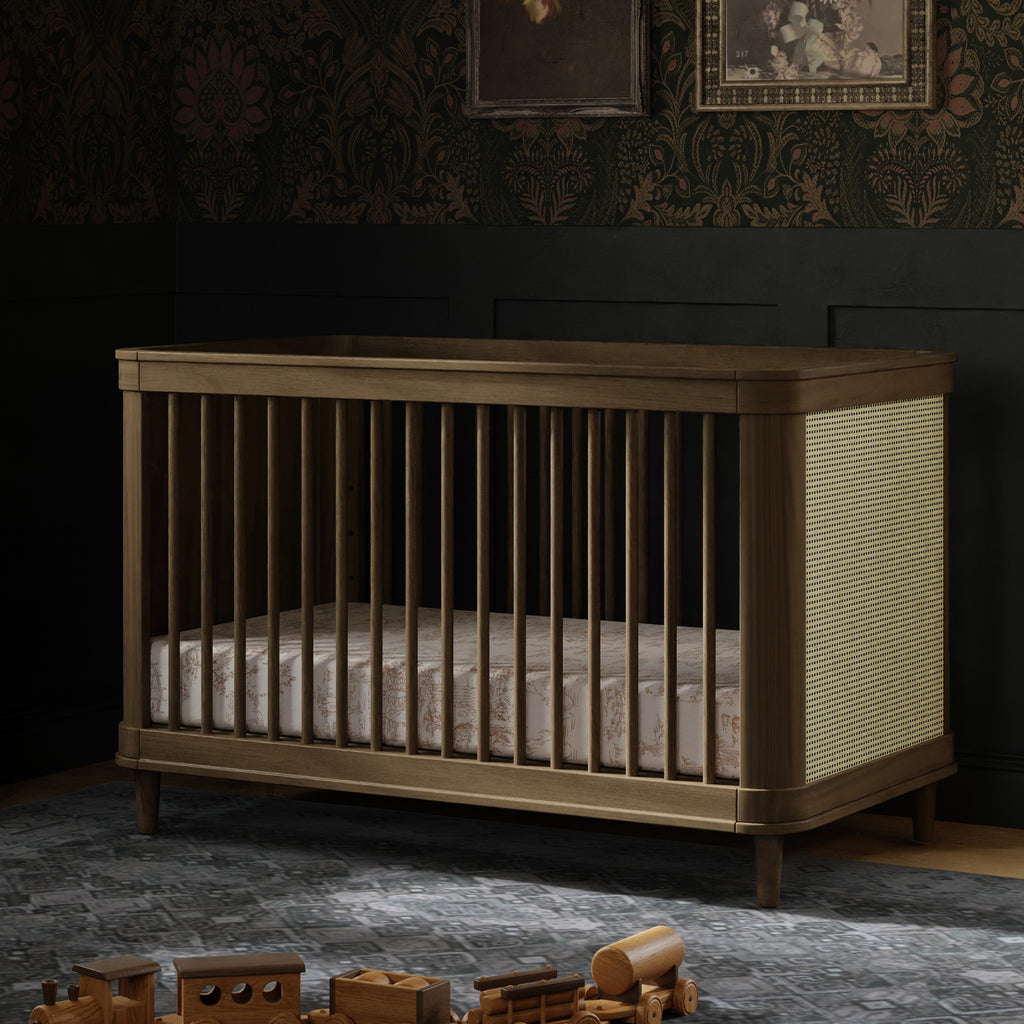 Marin with Cane 3-in-1 Convertible Crib in Natural Walnut & Blonde Cane