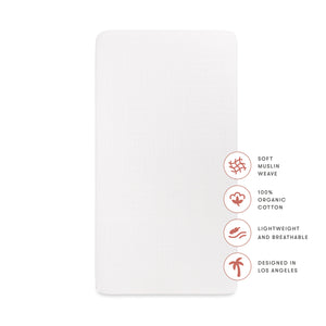 Mini Crib Sheet in GOTS Certified Organic Muslin Cotton in White