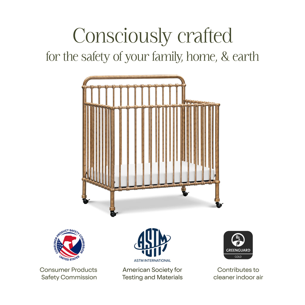 Winston 4-in-1 Convertible Mini Crib in Vintage Gold