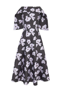 Cyralisse Dress in Chocolate & Lilac Breezy Poppy Mikado