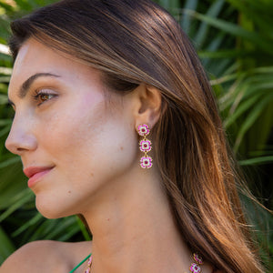 Dianthus Linear Earrings in Enamel/Jade