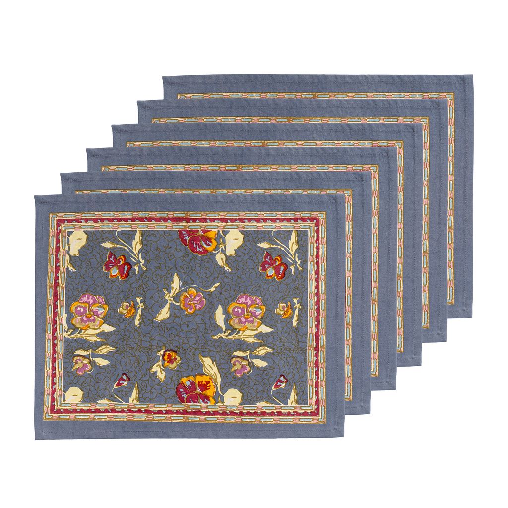 Pansy Mats in Red & Grey, Set of 6