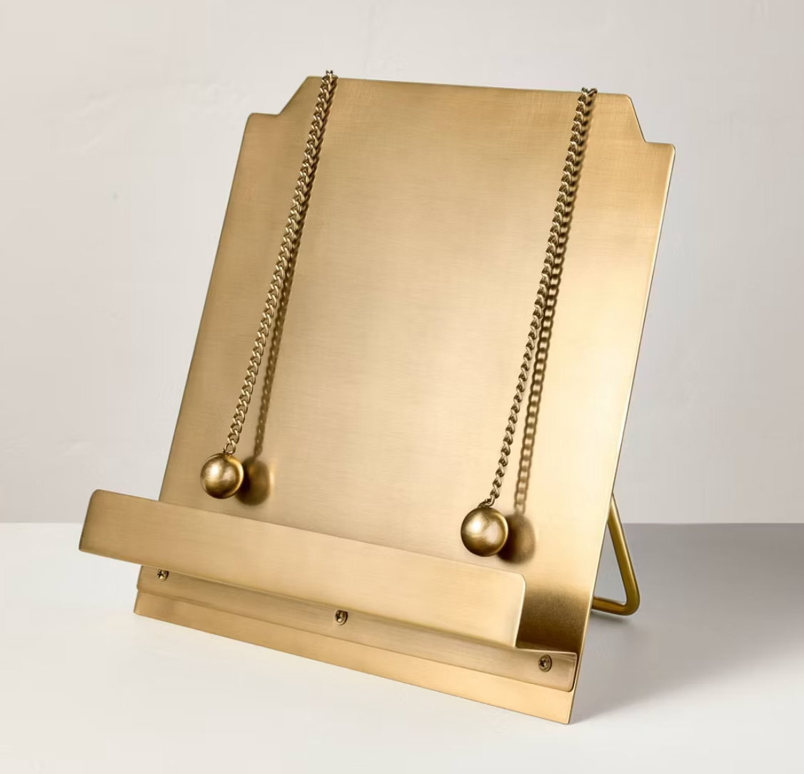 Brass Cookbook Holder with Weighted Chains