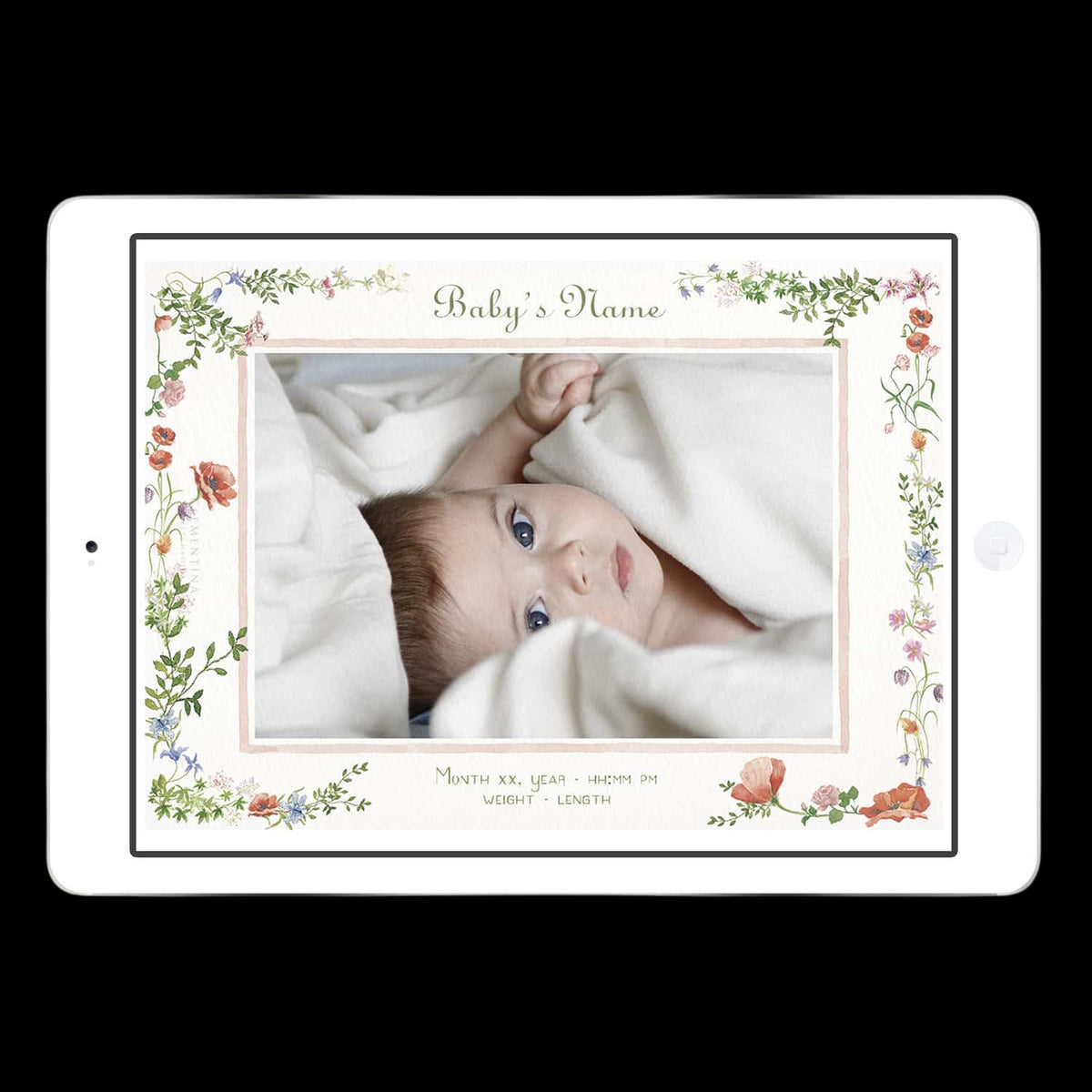 Digital Wild Blooms Birth Announcement with Photo