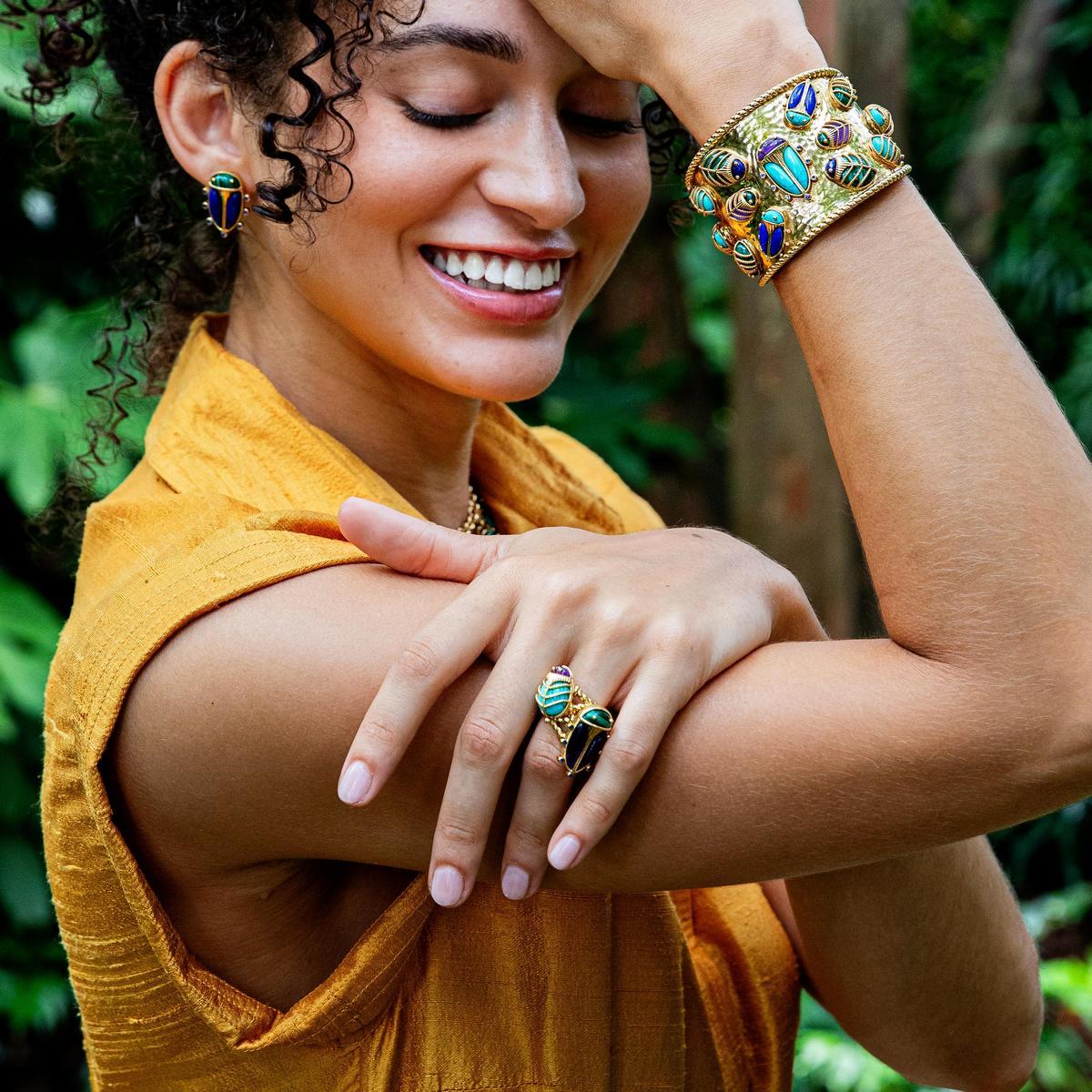 Scarab Petite Ring in Amethyst/Turquoise