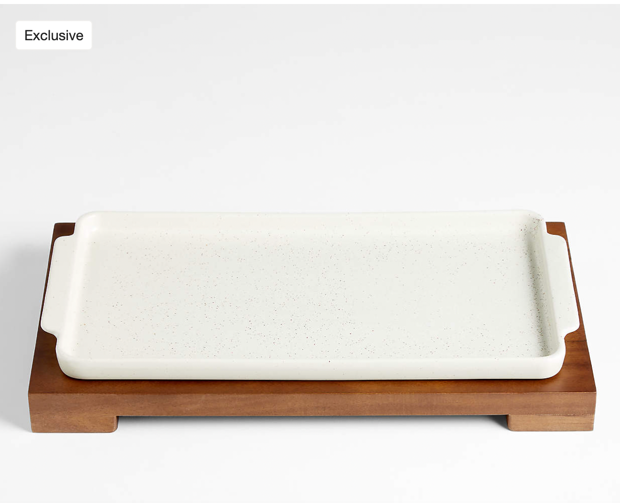 Calistoga Ceramic Sheet Pan Serving Dish with Wooden Footed Trivet by Gaby Dalkin
