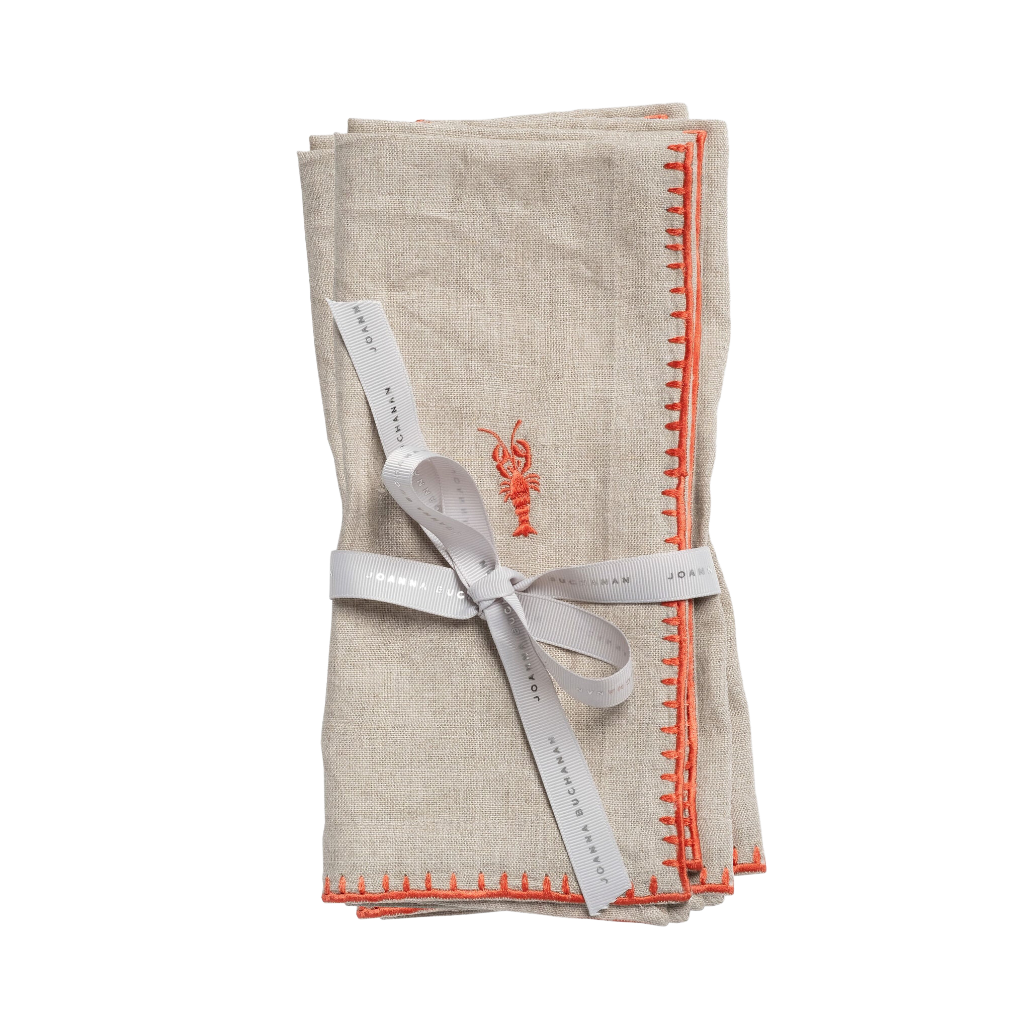 Lobster Embroidered DInner Napkins in Flax, Set of Two