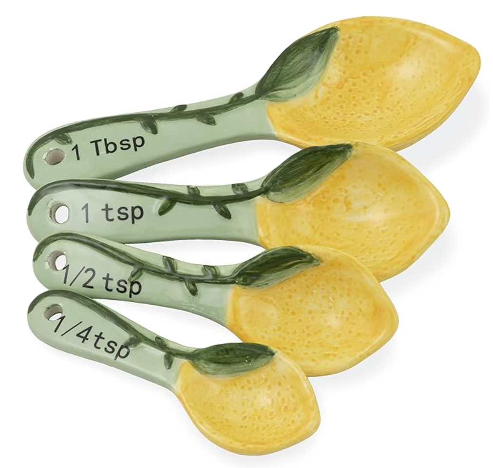 Boston International Ceramic Measuring Spoons, Set of 4, Painterly Lemons