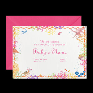 Coral Birth Announcement without Photo, Set of 50