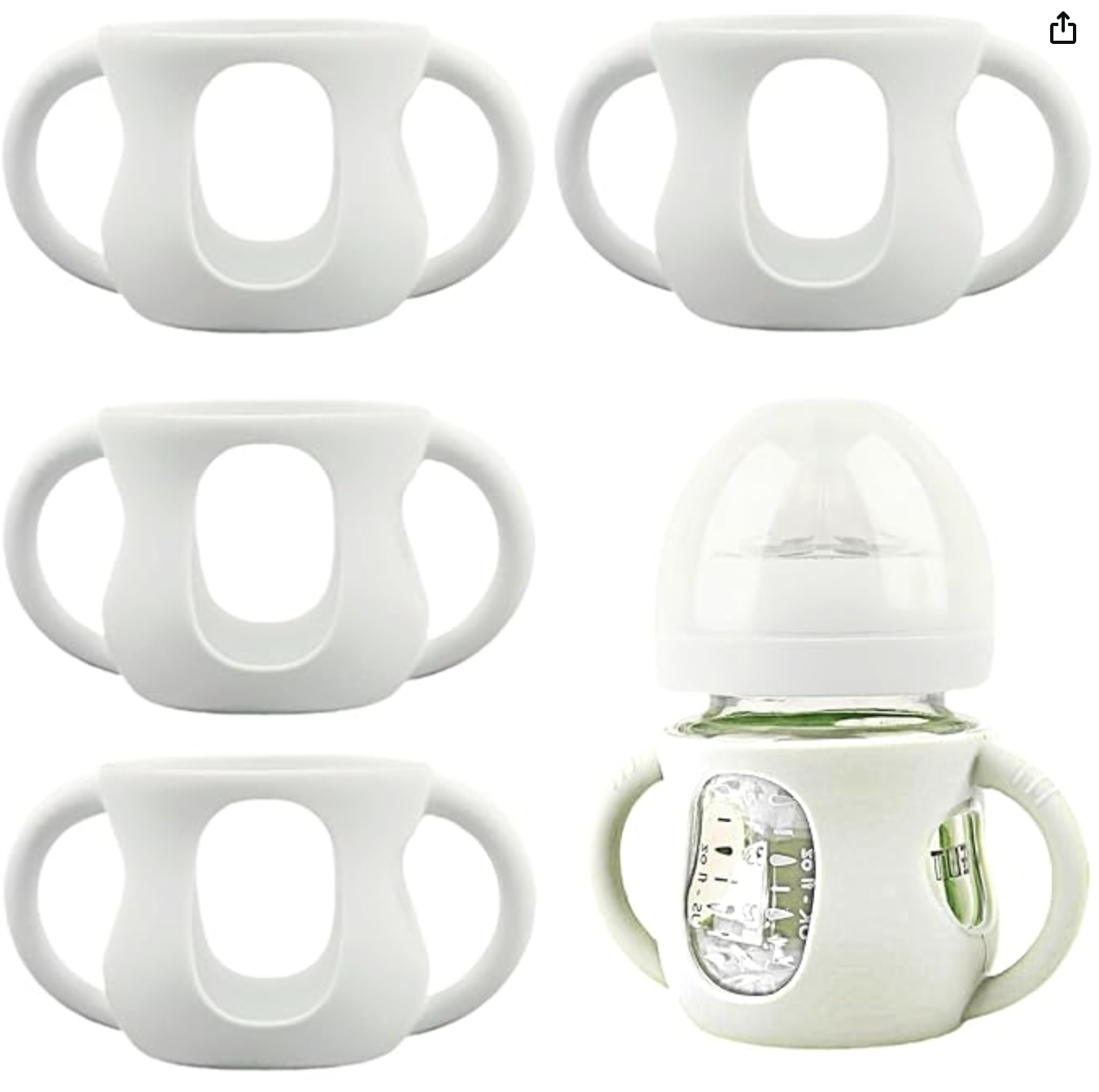 4 Pack Silicone Sleeves for Avent Natural Glass Baby Bottles, Silicone and Easy-Grip Handles for Drop Protection, Compatible with Philips Avent 4 OZ Glass Bottle (Milk White)
