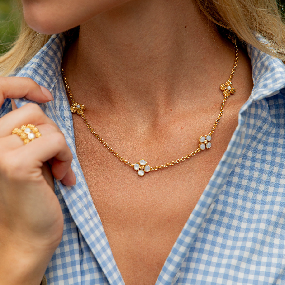 Berry Clover Double Sided Necklace 16" in MOP