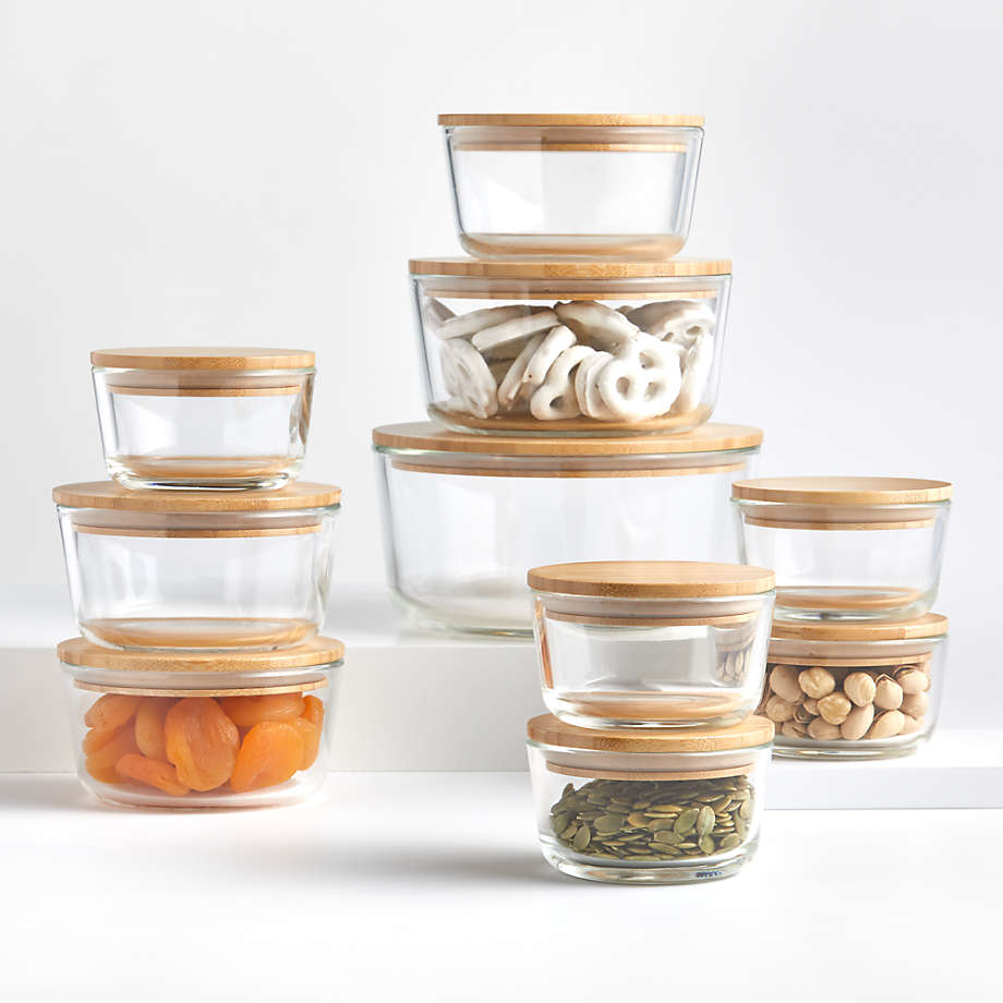 20-Piece Round Glass Food Storage Set with Bamboo Lids