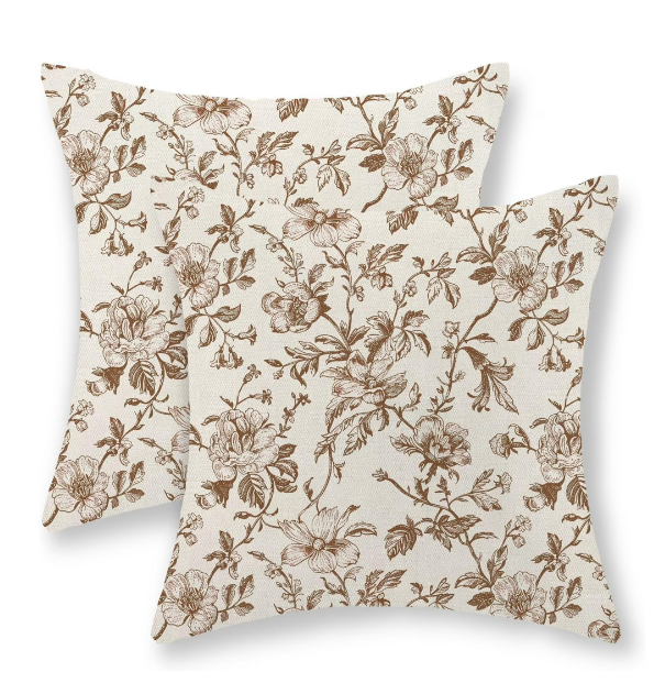 Brown Floral Pillows - 2 Pacl