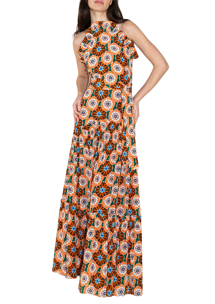 Tatiana Crepe Maxi Dress in Flower Pop Orange