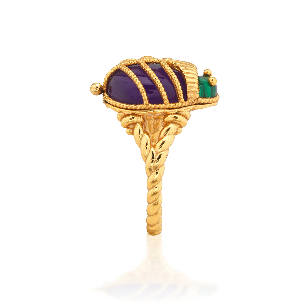 Scarab Petite Ring in Malachite/Amethyst