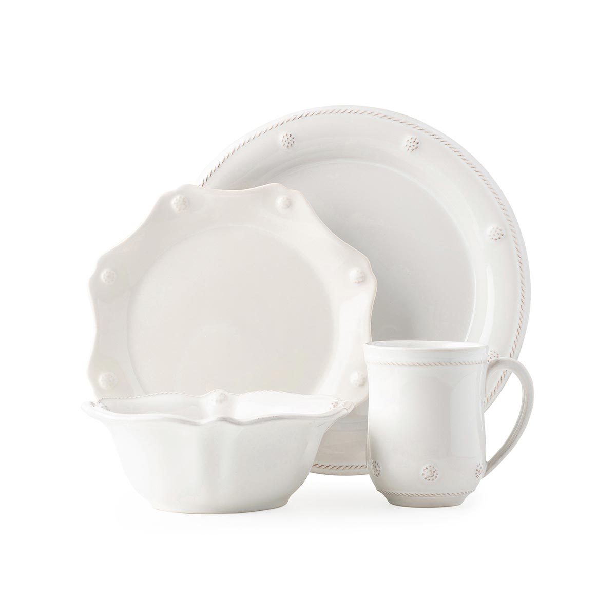 4pc Place Setting with Mug and Cereal - Whitewash