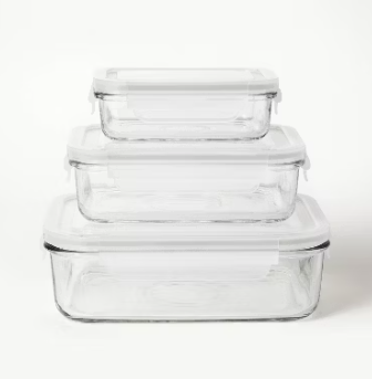 6pc (Set of 3) Glass Food Storage Container Set Clear - Figmint™: Freezer, Dishwasher & Microwave Safe