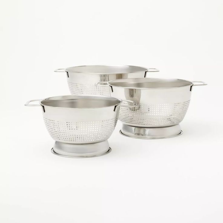 3pc Stainless Steel Colander Set Silver