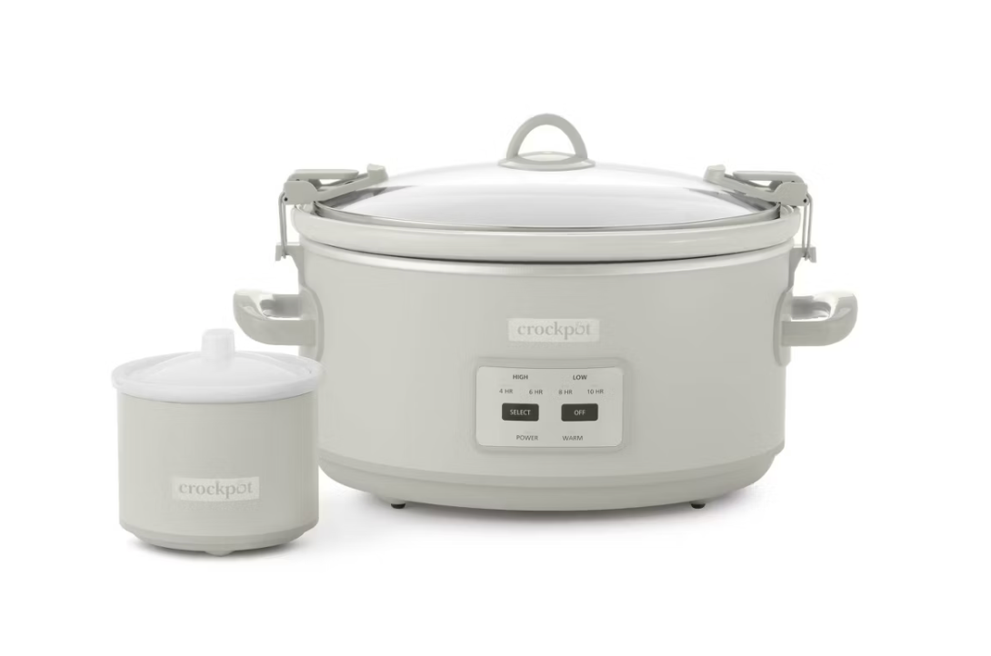 Crock-Pot Designer Series 7qt Slow Cooker with Bonus Little Dipper Mushroom: 4 Settings, Stoneware, Stainless Steel, Keep Warm