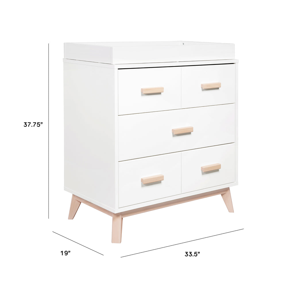 Scoot 3-Drawer Compact Changer Dresser with Removable Changing Tray (34") in White & Washed Natural