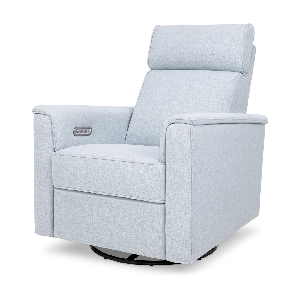 Willa Plus Power Glider Recliner w/ Power Headrest in Performance Blue Chambray Eco-Twill