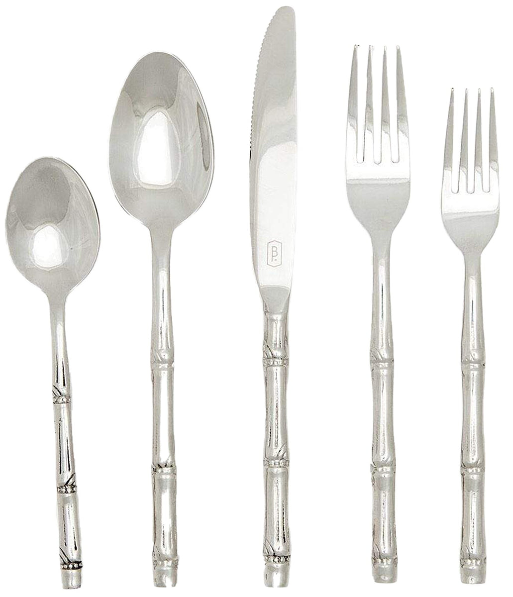 Blue Pheasant Liliana Polished Silver Bamboo 5 Piece Flatware Set