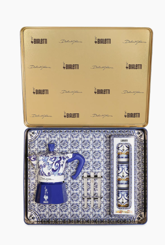 Bialetti Moka 3-Cup Coffee Maker & Porcelain Cups 7-Piece Set