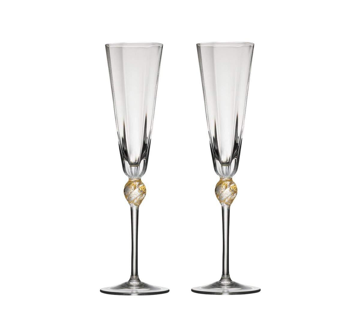 Kim Seybert, Inc.Daphne Flute in Clear & Gold, Set of 2 in a Gift BoxGlassware