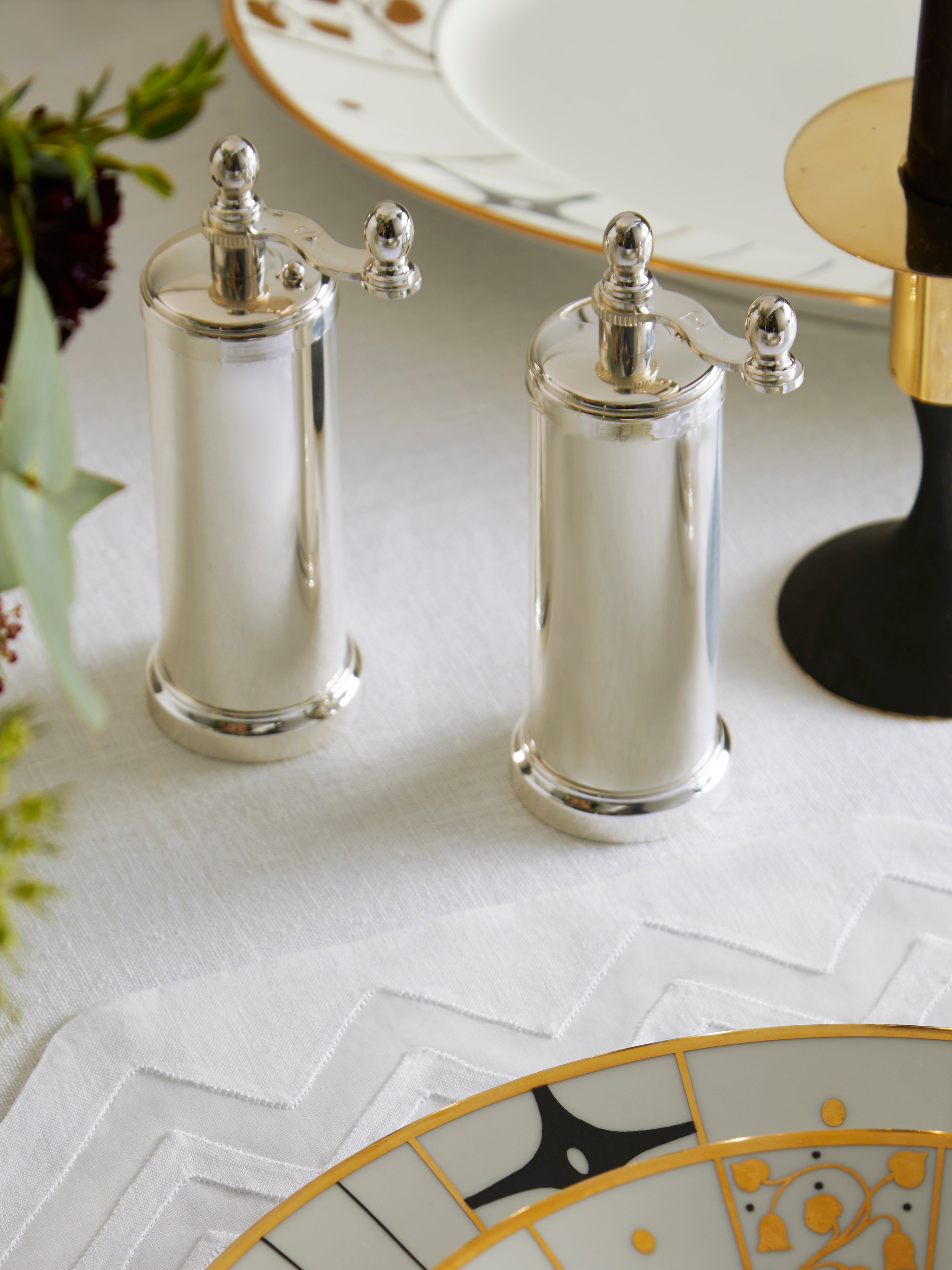 Silver-Plated Brass Salt and Pepper Mill (Set of 2)