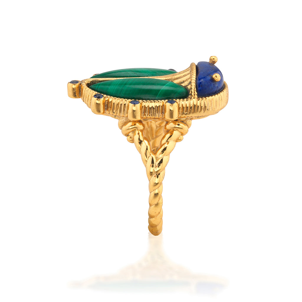 Scarab Grande Ring in Lapis/Malachite