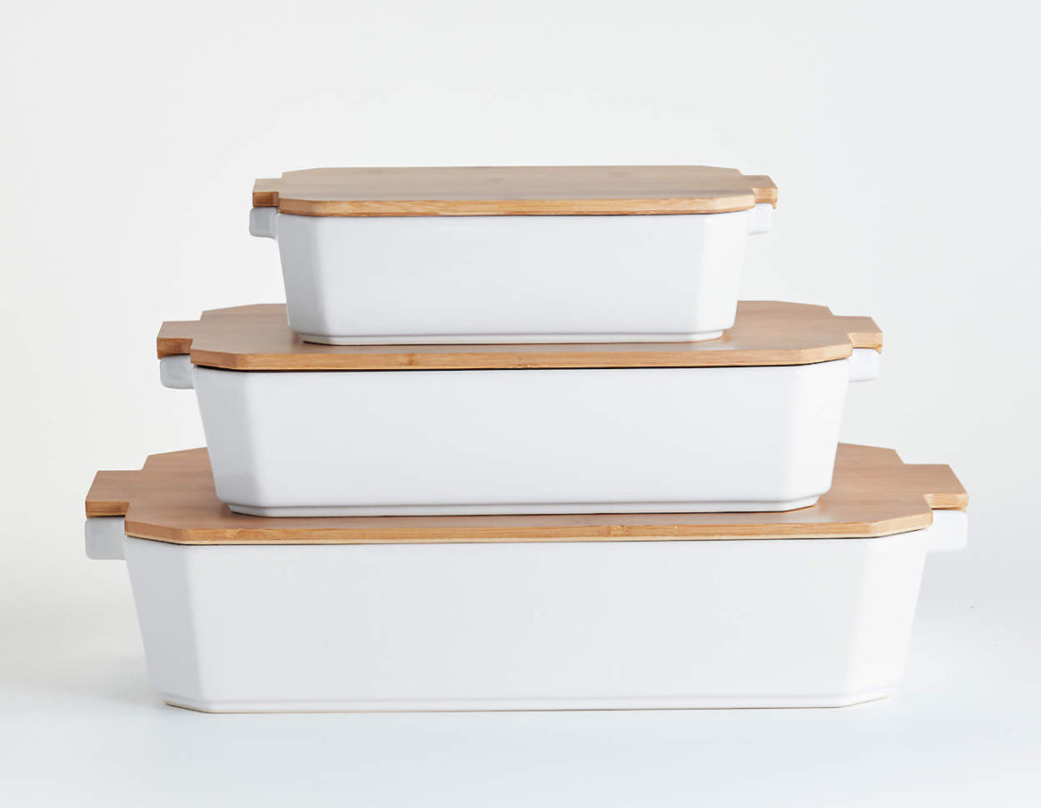 Baking Dishes with Bamboo Lids
