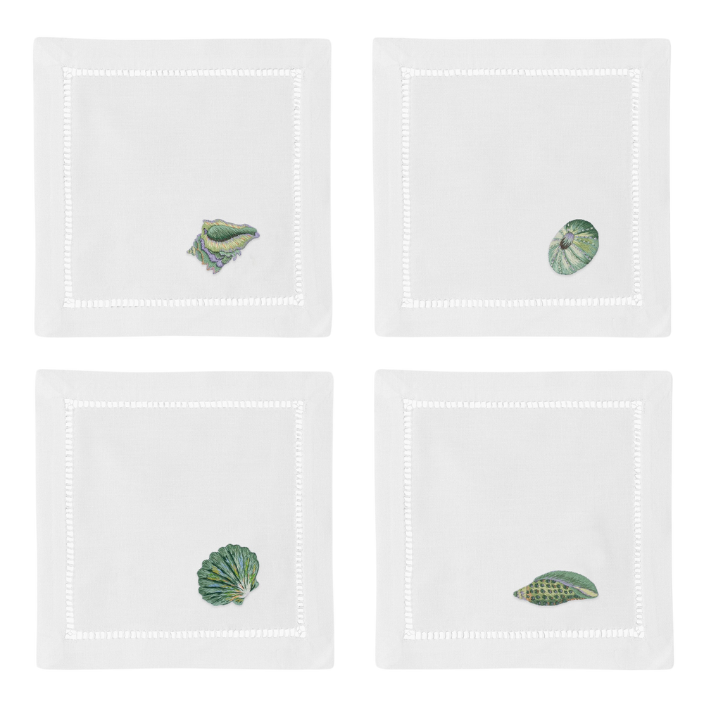 Shells Teal Cocktail Napkins, Mixed Set of 4