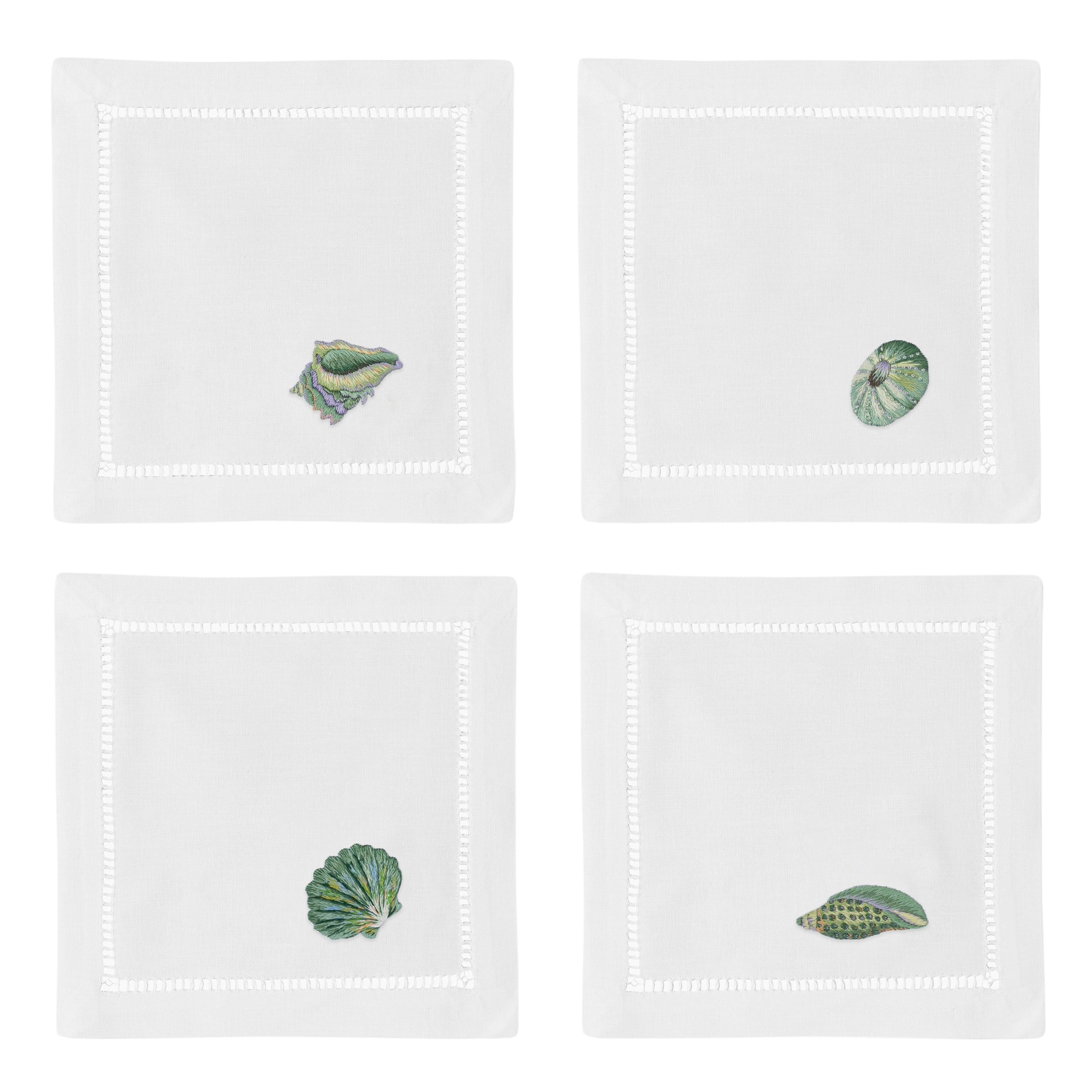 Shells Teal Cocktail Napkins, Mixed Set of 4