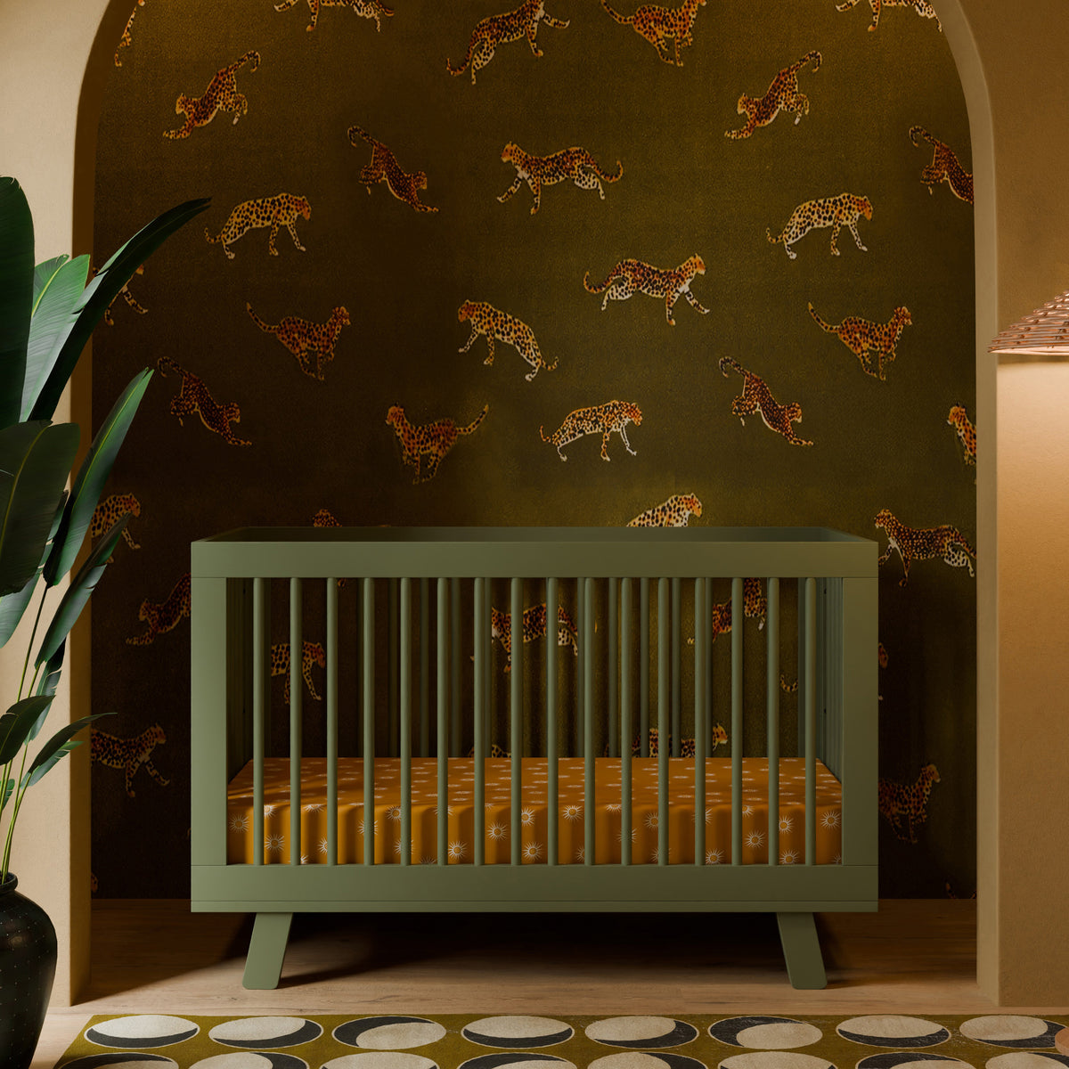 Hudson 3-in-1 Convertible Crib with Toddler Bed Conversion Kit in Olive