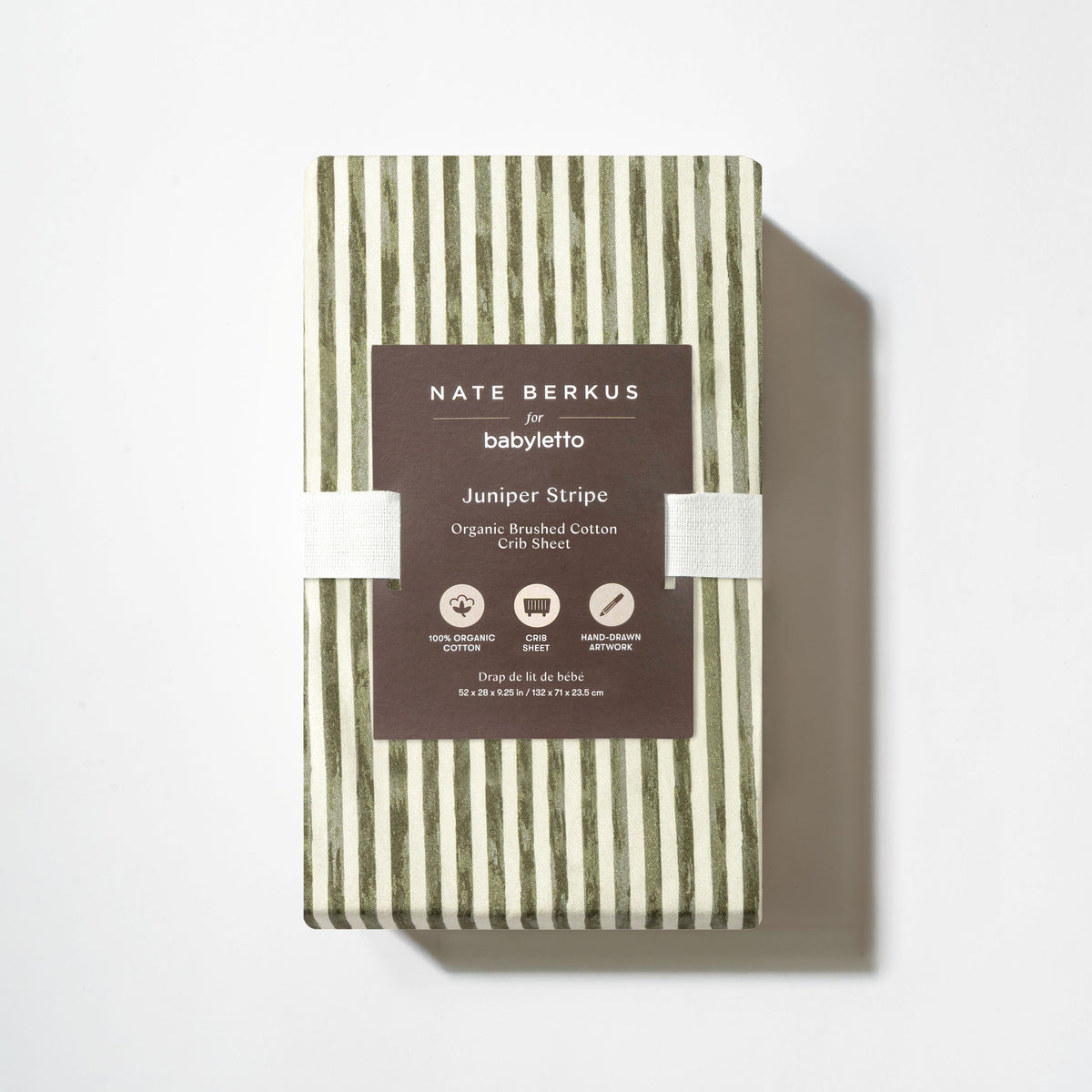 Crib Sheet in GOTS Certified Organic Brushed Cotton by Nate Berkus in Juniper Stripe