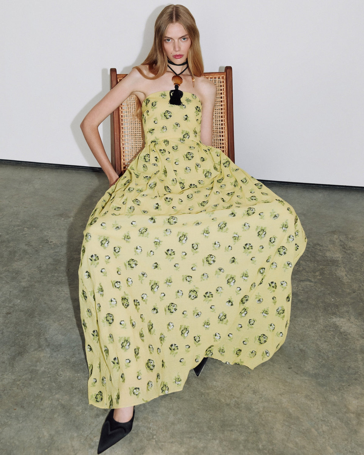 Audrey Floral Gown in Light Lemon/Green Grass Multi