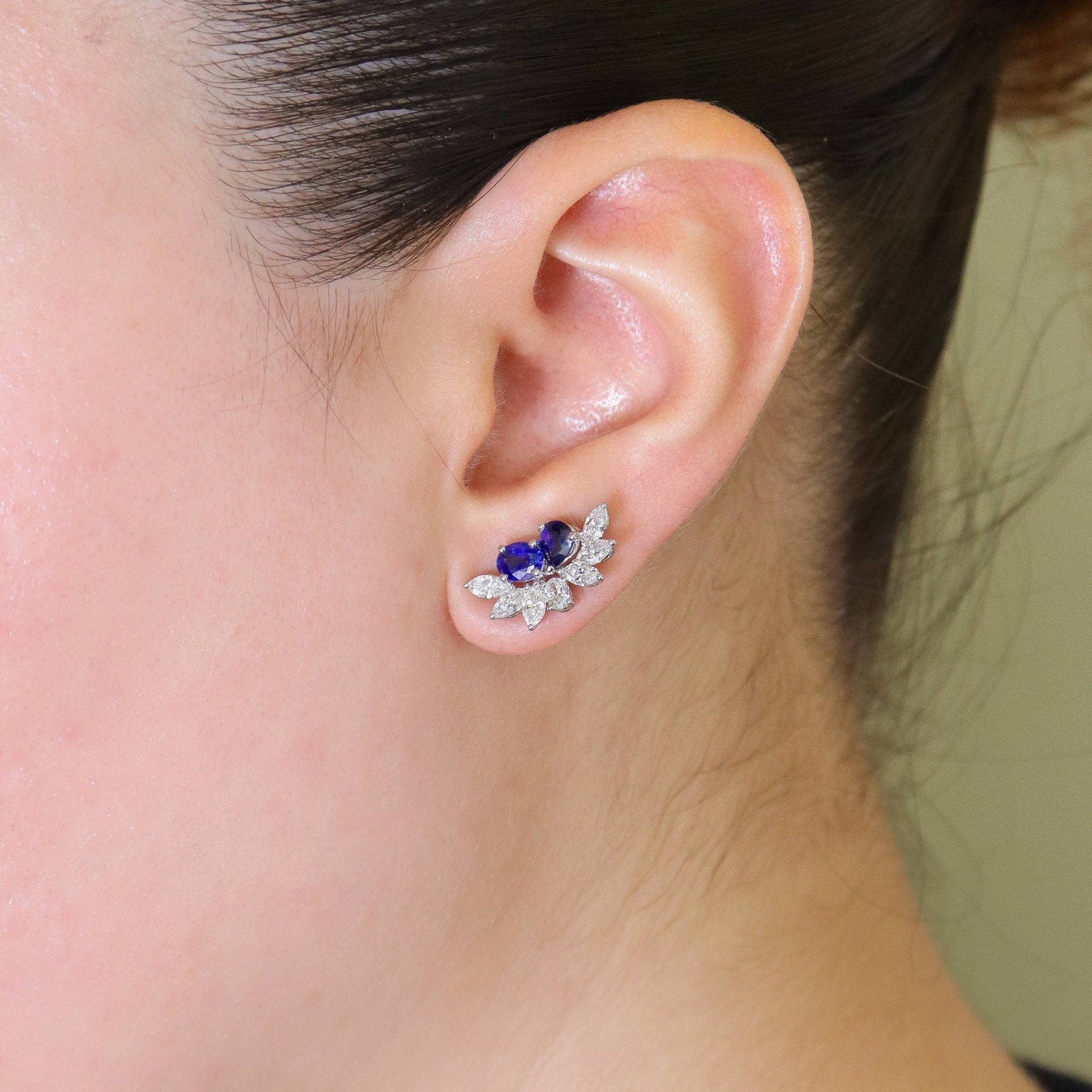 Deniz Blue Sapphire Stud Earrings - Jewelry - RUCHI New York