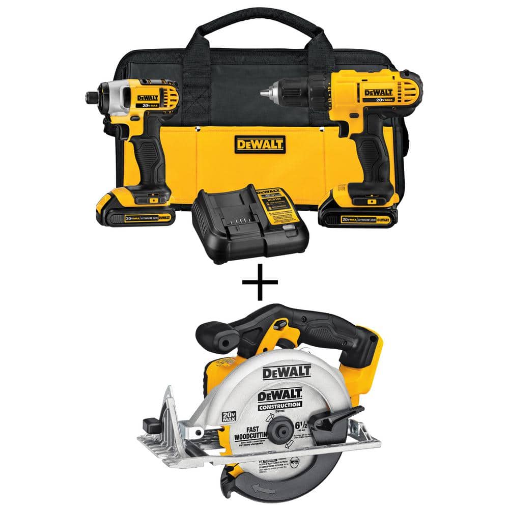 20V MAX Cordless Drill/Impact Combo Kit, 6.5 in. Circular Saw, (2) 20V 1.3Ah Batteries, and Charger