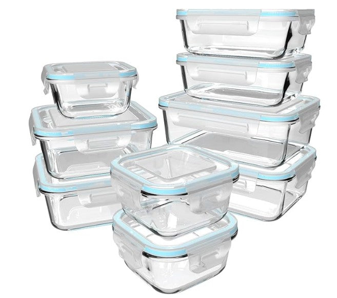 18 Piece Glass Food Storage Containers with Lids, Glass Meal Prep Containers, food storage Containers for Food Storage, BPA Free & Leak Proof (9 lids & 9 Containers)