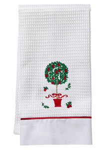 Guest Towel in White Waffle Weave, Satin Stitch & Embroidered