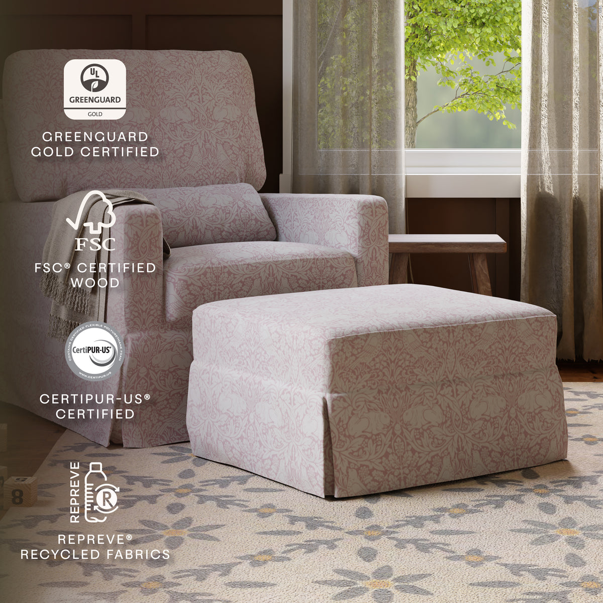 Morris & Co. x Namesake Crawford Gliding Ottoman Pure Brer Rabbit in Rose