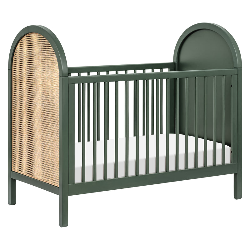 Bondi Cane 3-in-1 Convertible Crib with Toddler Bed Conversion Kit in Forest Green with Natural Cane