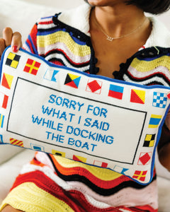 Docking The Boat Needlepoint Pillow - held