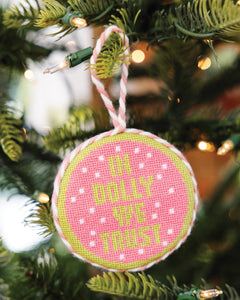 In Dolly We Trust Needlepoint Ornament - on the Christmas tree