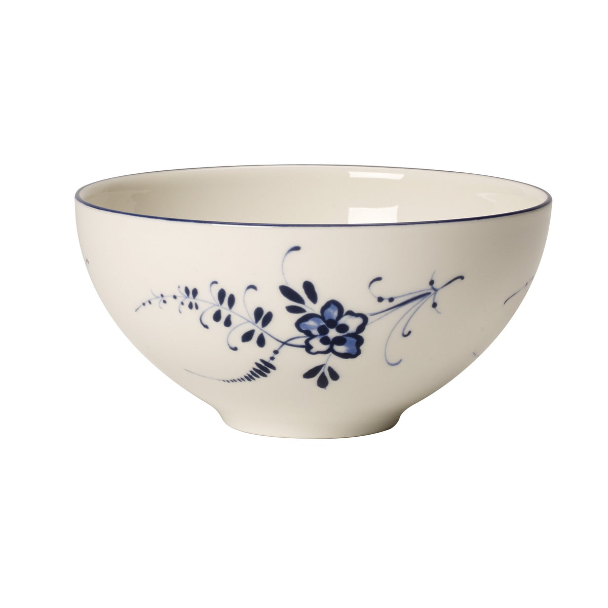 Front view of Vieux Luxembourg Individual Bowl Asia in Multi showcasing blue floral detailing on creamy white porcelain with white background