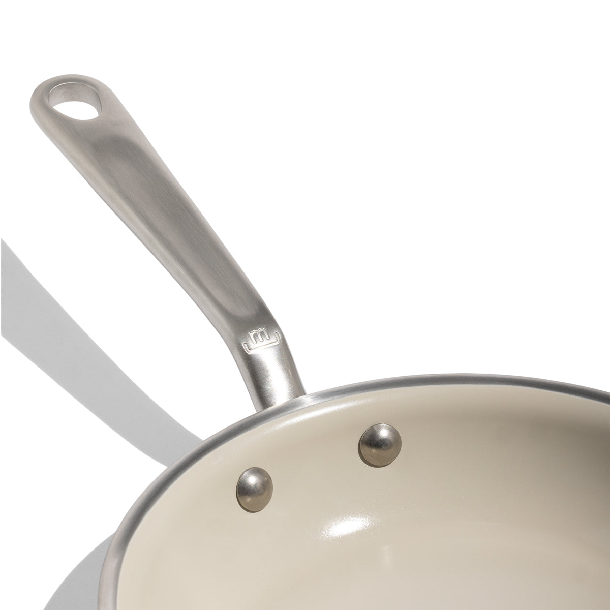 Close-up of CeramiClad 8 inch Non Stick Fry Pan showing ceramic interior and stay-cool handle on white background