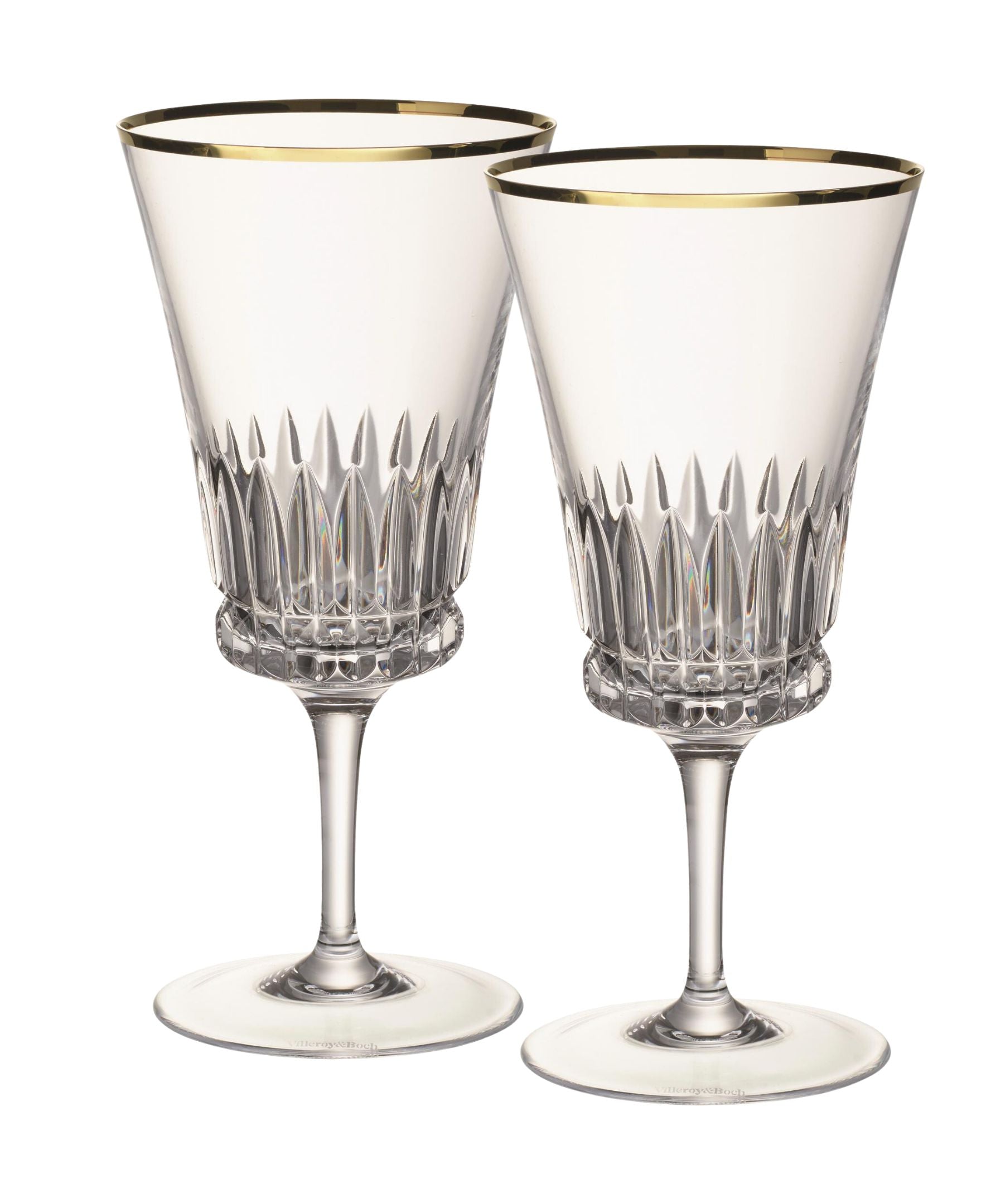 Grand Royal Gold Water Goblet Pair in Clear & Gold