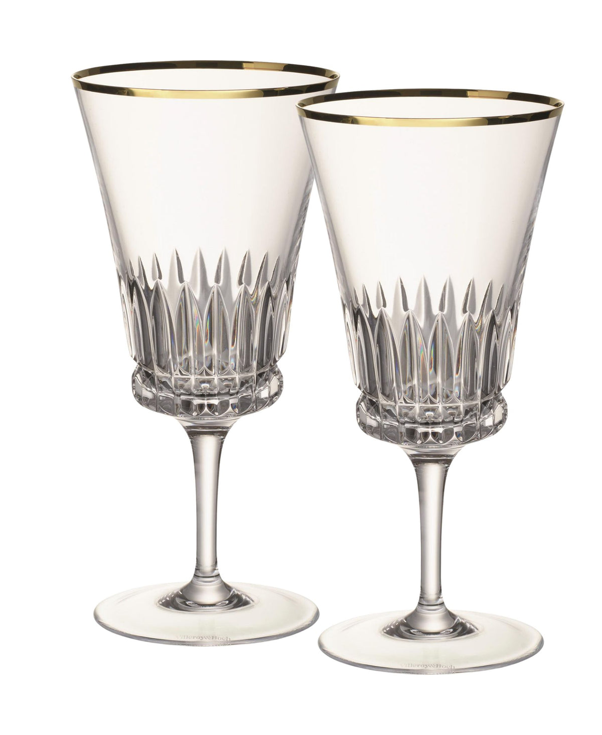 Grand Royal Gold Water Goblet Pair in Clear & Gold