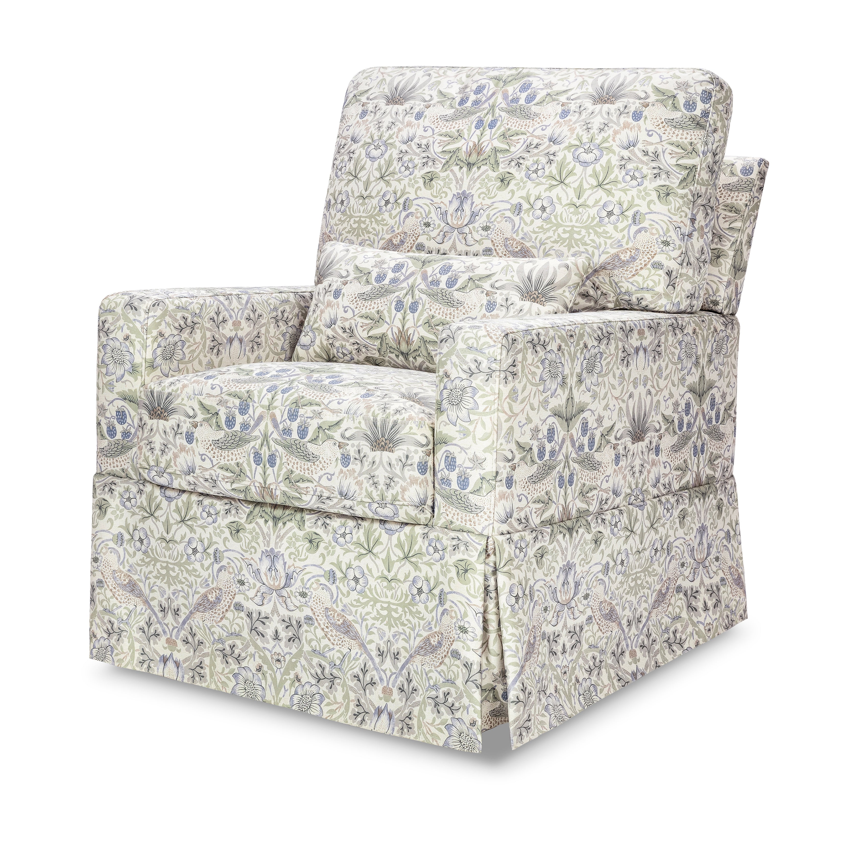 Morris & Co. x Namesake Crawford Pillowback Comfort Swivel Glider Strawberry Thief in Fig & Thyme