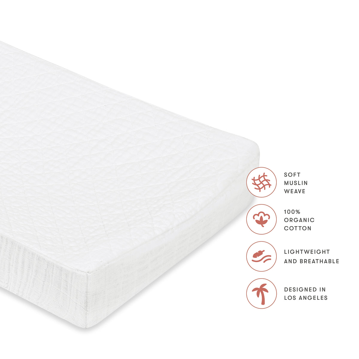 Quilted Changing Pad Cover in GOTS Certified Organic Muslin Cotton in White